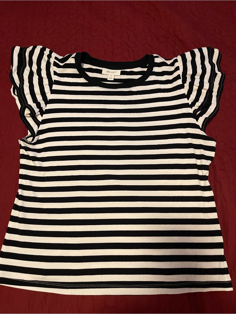 On 34th Black & White Striped Flutter Sleeve Tee